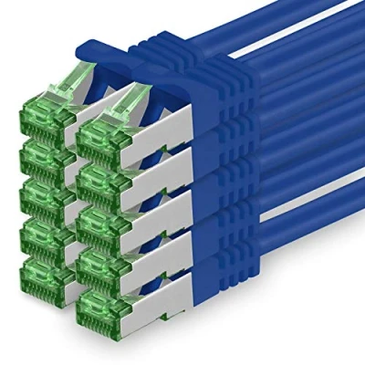 Immagine di 1aTTack.de Cat.7 Cavo di Rete 1m Blu 10 Pezzi Ethernet LAN SFTP Spina RJ45 Cat6a Gbit/s Compatibile con Cat5 Cat6 Cat8 per Switch Router Modem Patchpanel