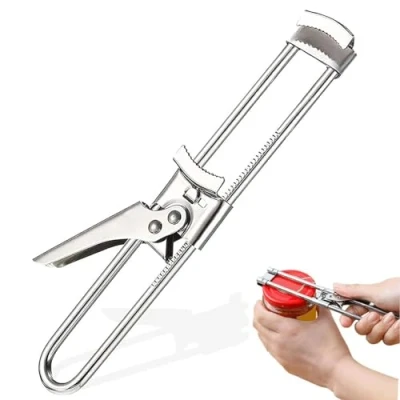 Immagine di JINJUMEI Apribottiglie Regolabile, Universale Opener Barattolo, Apriscatole Manuale in Acciaio Inossidabile per Bottiglie Coperchio Pinza Utensile da Cucina