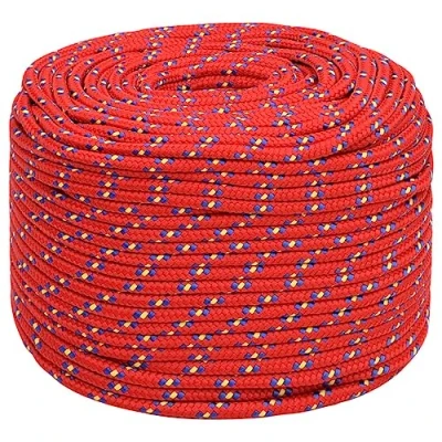 Immagine di vidaXL Corda di ancoraggio intrecciata per barche, resistente ai raggi UV, all&#039;abrasione, vela, colore rosso, 6 mm, 250 m, in polipropilene