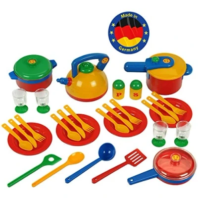 Immagine di Theo Klein 9194 Set grande di pentole Emma&#039;s Kitchen, Piatti robusti e colorati, Con pentola a pressione, cucchiai da cucina, padella molto altro, Giocattolo per bambini partire dai 2 anni età