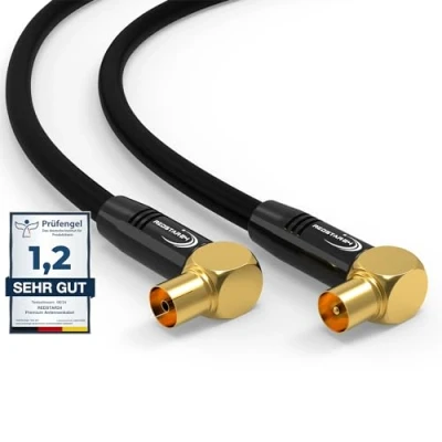 Immagine di RedStar24 Cavo Antenna 5m Nero 90 Angolato Coassiale Maschio a Femmina HDTV Premium per la TV via TV: Compatibile con TV, Radio, DVB T/T2, C, DAB