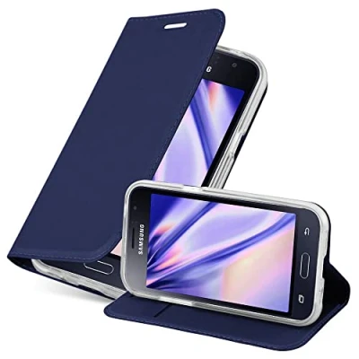 Immagine di Cadorabo Custodia Libro per Samsung Galaxy J1 2016 in CLASSY BLU SCURO con Vani di Carte, Funzione Stand e Chiusura Magnetica Portafoglio Cover Case Wallet Book Etui Protezione