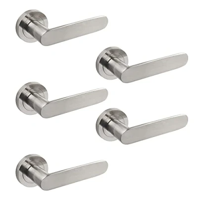 Immagine di Emuca maniglie porta interna, set di 5 coppie per da interno con rosetta D.50 mm, Alluminio, Nickel satinato.