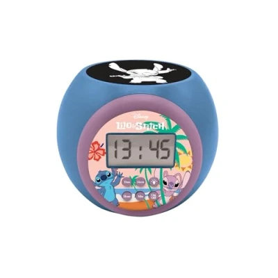 Immagine di Lexibook, Disney Stitch, Sveglia a proiettore con funzione snooze e sveglia, Luce notturna timer, schermo LCD, funzionamento batteria, Blu, RL977D