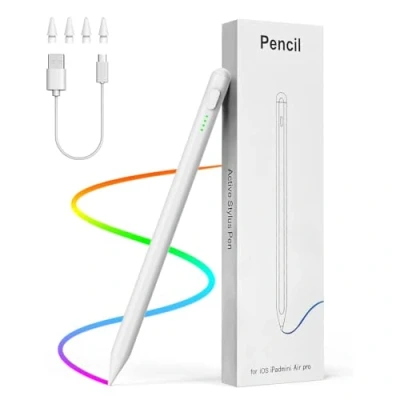 Immagine di MoKo USB C Penna Stilo per iPad 10/9/8/7/6, Pro 13/11&quot; (M4) 2024, 12,9/11, Air (M2) 2024/5/4/3,iPad Mini 6/5, Sensibilità Inclinazione Rifiuto Palmo, Bianco