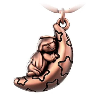 Immagine di FABACH angelo custode portachiavi Moony con luna portafortuna in metallo regalo amore, Oro rosa antico, 1, moderno