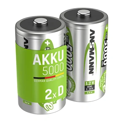 Immagine di ANSMANN 2x Batterie ricaricabili stilo Mono D 5000 mAh 1,2 V NiMH Pila a ricarica veloce fino 1000 cicli di eco friendly