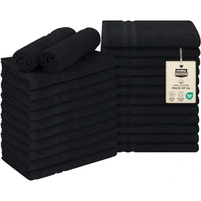 Immagine di Utopia Towels Asciugamano da salone in cotone a prova di candeggina (40,6 x 68,6 cm) palestra 100% sicuro per la (confezione 24, nero)