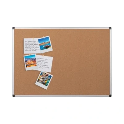Immagine di Bi Office Pannello In Sughero Maya Con Cornice Alluminio, Bachecha Per Avvisi Elastico ed Auto Rigenerante, 90 x 60 cm