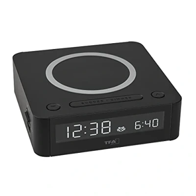 Immagine di TFA Dostmann Sveglia digitale Easy Charge wireless, 60.2030.01, con stazione di ricarica display a colori, allarme 2 volumi, funzione snooze, nero
