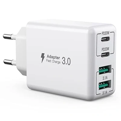 Immagine di Caricatore USB C, 40 W 4 porte C blocco di ricarica rapida, Doppia portaPD&amp;QC3.0, multiporta tipo compatibile con iPhone 12/13/14/15/16/Pro/Pro Max/XS/XR/Telefono/Tablet