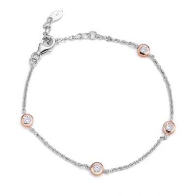 Immagine di Miore Bracciale Donna in Argento con Zirconi, Catenina rolò Zirconi 925, Castoni Placcati Oro 18Kt/750. Lungo Cm 18 estensione a 22 Braccialetto anallergico.