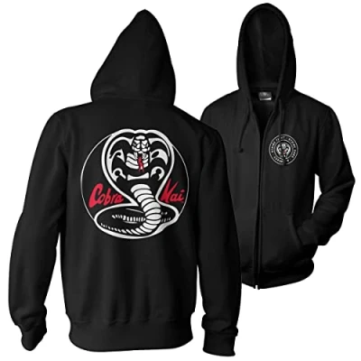 Immagine di Cobra Kai Licenza Ufficiale Bianca Patches Zipped Felpa con Cappuccio (Nero), X Large