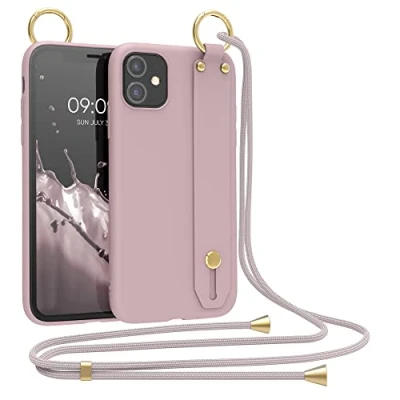 Immagine di kwmobile Cover a Tracolla Compatibile con Apple iPhone 11 Back Case in Silicone rosa invernale Custodia Cordino e Passante Cinta
