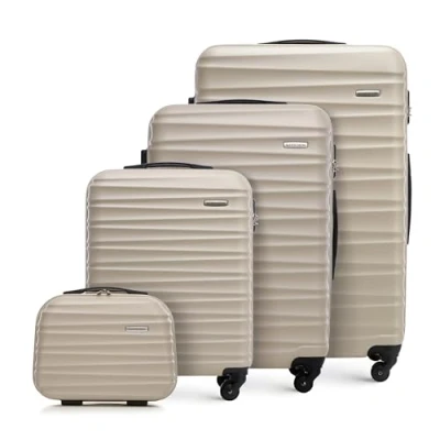 Immagine di WITTCHEN GROOVE Line Set di 4 Valigie (S+M+L+Custodia cosmetica) Rigido in ABS Ruote Serratura a Combinazione Manico Telescopico Beige
