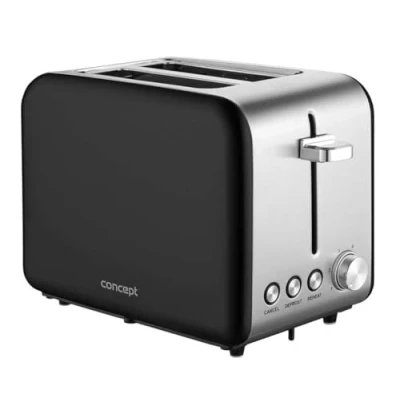 Immagine di Concept TE2052 Tostapane in acciaio INOX con fessura larga da 36 mm, 2 camere per tostatura, timer elettronico 950 W, colore: Nero opaco