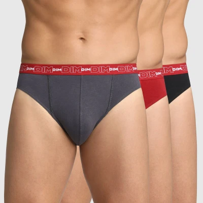 Immagine di DIM Slip in Cotone Elasticizzato Traspirante Uomo x3, Grigio Piombo/Rosso Chill/Nero, XXL