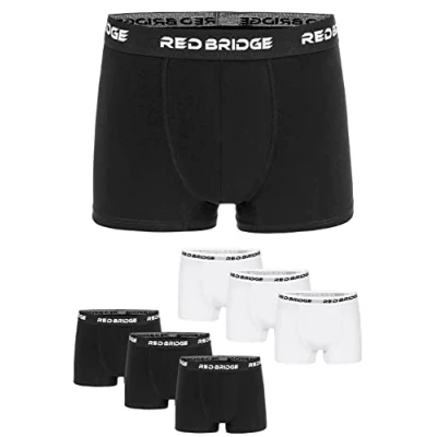 Immagine di Redbridge Boxer da uomo, confezione 6, tinta unita, slim cotone, elasticizzato, biancheria intima basic, 3x Schwarz Weiß, XXXL
