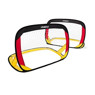 Immagine di Relaxdays Set da 2 Mini Porte Pop Up Calcio, HLP: 80 x 119 83 cm, Apertura Rapida Colori Nero Rosso Giallo