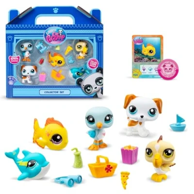 Immagine di Bandai Littlest Pet Shop Set del tema Spiaggia 5 animali e accessori Licenza ufficiale Coffret Giocattolo carini Miniature di per bambini 4 anni + BF00517