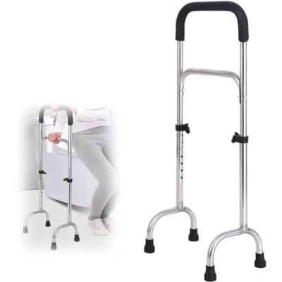 Immagine di Bastone passeggio tetrapode regolabile a canna quadrupla con base larga quattro gambe Canne stabili in acciaio inossidabile leggere Ausilio per mobilità piedi
