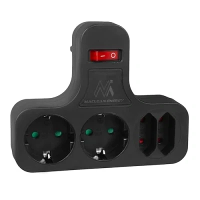 Immagine di Maclean Presa quadrupla con interruttore on/off, piedino stabilizzatore 2x2,5A, 2x16A Splitter per quattro prese (Tipo schuko, MCE224 G)