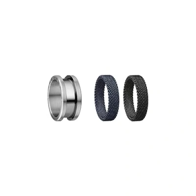 Immagine di BERING Set di Anelli Intercambiabili da Uomo in Argento, Nero e Blu con Sistema Twist &amp; Change, Misura 10