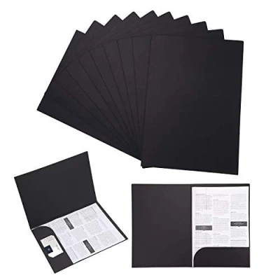 Immagine di Cartelline in carta kraft, portadocumenti, formato A4, per presentazioni, progetti e documenti, con scomparto carte, ufficio, scuola, casa, 10 pezzi (Nero)