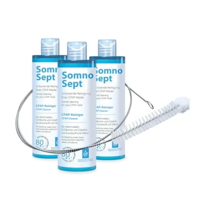 Immagine di SomnoSept Pacchetto di pulizia CPAP 3 x detergente 400 ml e 1 spazzola per tubi oxyhero da 120 cm, 19 mm accurata della maschera del tubo