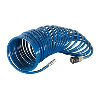 Immagine di Scheppach tubo a spirale da 10 m, blu, 1/4 pollici, adatto per compressori Scheppach, ad aria compressa con attacco rapido