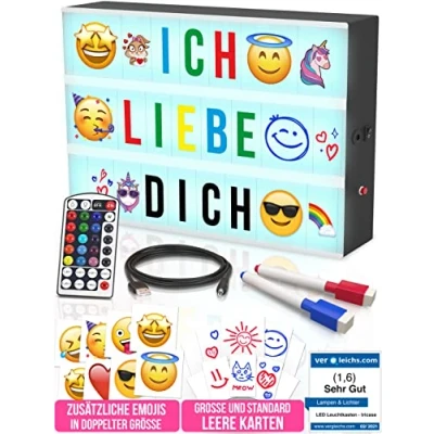 Immagine di Light Box Cambio Colore per Messaggi con 254 lettere ed Emoji 8 XXL, telecomando, USB 1,5 m, 2 pennarelli Scatola Luminosa 16 colori Tavolo luminoso Idea regalo di Natale e Compleanno