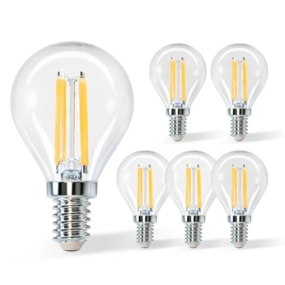 Immagine di Aigostar Lampadine a Filamento LED E14,Luce Calda 2700K, 4W,Equivalenti 40 W, 470 Lumen, Angolo di Apertura: 360,Non Dimmerabile,G45,Confezione da 5 Unità