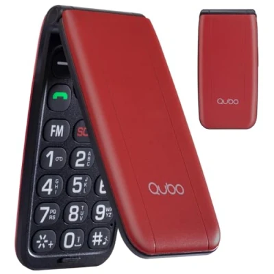 Immagine di Qubo Flip Telefono per anziani GSM, Cellulare anziani, Display da 2,4&#039;&#039;, Volume alto,Funzione SOS, Supporto Dual SIM,Chiamata rapida, Radio FM, Torcia elettrica,Rosso