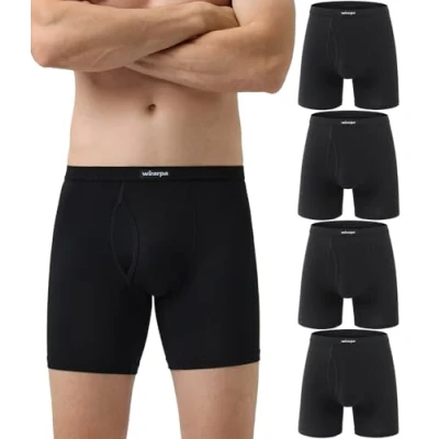 Immagine di wirarpa Confezione da 4 Boxer Uomo in Micromodal Lunghi Elasticizzato Mutande Intimo Maschile con Mosca Aperta Nero Taglia L