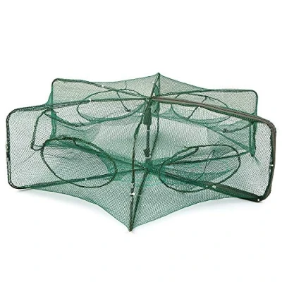 Immagine di Lixada Rete da Pesca Pieghevole Esagonale con 6 Fori, Gabbia, Trappola per gamberoni, granchi, Esche (6 Fori)