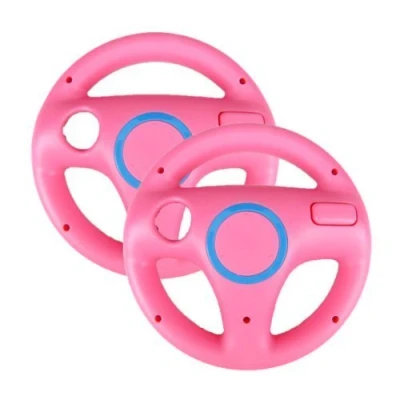 Immagine di AMEEGO Steering Wheel Design Stand Mario Kart Racing Game For Wii Controller 2PCS (Pink)