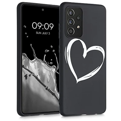 Immagine di kwmobile Cover Compatibile con Samsung Galaxy A52 / 5G A52s Custodia in Silicone TPU Protettiva Soft Case Cuore bianco/nero