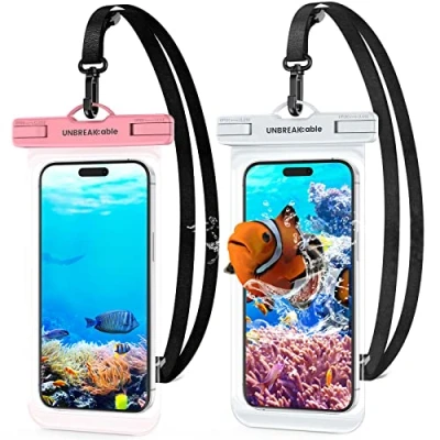 Immagine di UNBREAKcable [2 Pezzi Custodia Impermeabile Smartphone, IPX8 Porta Cellulare per iPhone 14 13 12 11 Pro Max Mini,SE,XR,XS,X,8 Samsung S23/S22/S21/S20, Huawei P50/P40/P30 7.0 Pollic