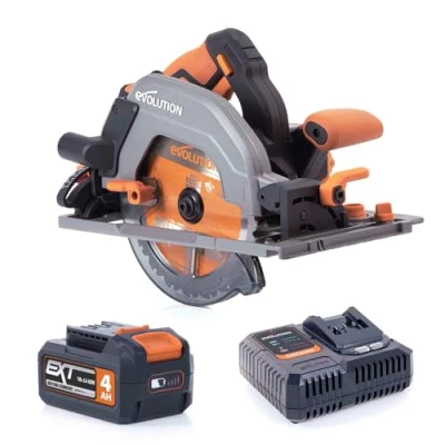 Immagine di Evolution Power Tools R185CCSX Li Sega circolare a batteria compatibile con i binari 18v Ion Include lama multimateriale, taglia legno, metallo, plastica, e caricabatterie inclusi, 185 mm