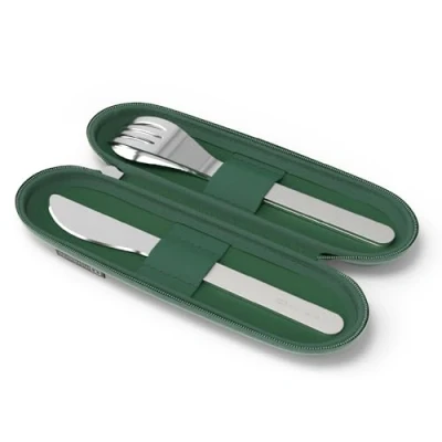 Immagine di MONBENTO Posate Nomadi MB Slim Nest Trio coltello verde per pranzo Box con custodia Ideale mangiare in ufficio/picnic Forchetta, cucchiaio, riutilizzabile acciaio inox