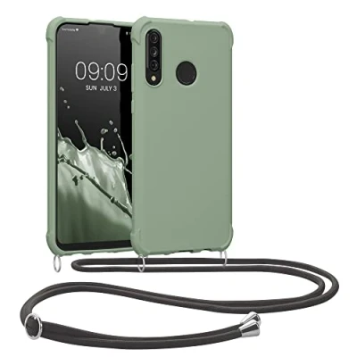 Immagine di kwmobile Custodia Compatibile con Huawei P30 Lite Cover Back Case in Silicone TPU Protezione Smartphone Cordino verde grigio