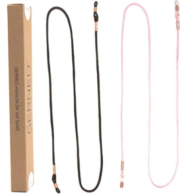 Immagine di GERNEO® Parigi Fascia per occhiali in tessuto di alta qualità Cordoncino extra lungo da sole e lettura diversi colori Supporto rame, Mito Nero &amp; Coconut Rosa, M