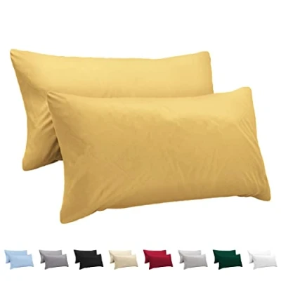 Immagine di Twinzen Federe Cuscino Letto 40x80 in Cotone Jersey 100% (Set da 2) 150 g/m² Giallo Chiusura con Cerniera 40 x 80 cm Certificate Oeko Tex Ultra Morbide e Traspiranti