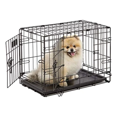 Immagine di MidWest Homes for Pets Gabbia per cani iCrate a porta doppia, lunga 58,42 cm dotata di vaschetta tenuta stagna, piedini protettivi, pannello divisorio e caratteristiche brevettate, nero mod. 1522DD