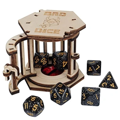 Immagine di DND Dice prigione con dadi poliedrici set gabbia di legno per i tuoi cattivi (prigione A)