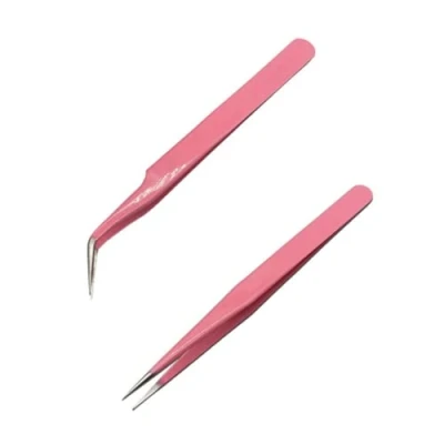 Immagine di Pinzetta Extension Ciglia, 2 Pcs Pinzette Diritto e Curvo Tip Pinza, Sopracciglia Punta Dritte, Pinze a Curve, per Estensioni Ciglia