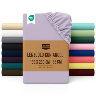 Immagine di Utopia Bedding Lenzuolo con Angoli Una Piazza e Mezza Francese 180x200cm Lavanda Microfibra di Poliestere Spazzolato sotto Elasticizzato