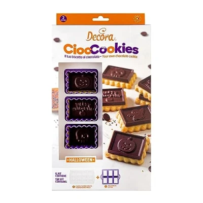 Immagine di Decora 0255158 Set CiocCookies Per Gallette Al Cioccolato Halloween, in Plastica, Realizzare Modo Semplice delle con una Placchetta Di Personalizzata. Confezione Da 2 Pezzi.