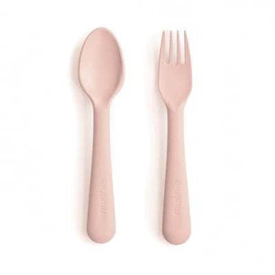 Immagine di Mushie Set Forchetta e Cucchiaio per Bambini di Posate Riutilizzabili la Cena Lavabili in Lavastoviglie adatti al Microonde Facili da Impugnare Fabbricato Danimarca Blush