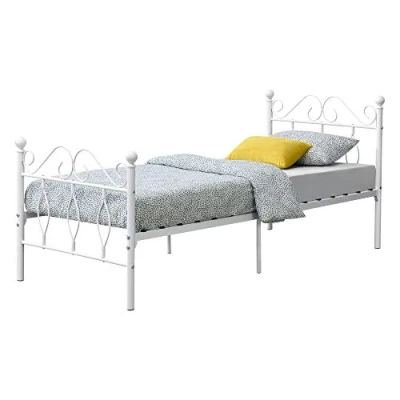 Immagine di [en.casa] Struttura Letto Singolo in Metallo con Testiera e Pediera Stile Romantico/Classico 90 x 200 cm 1 Piazza Bianco